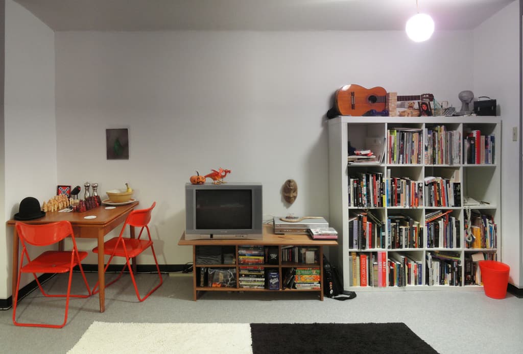 A real living room photo used in the sample scan, with detected items tagged